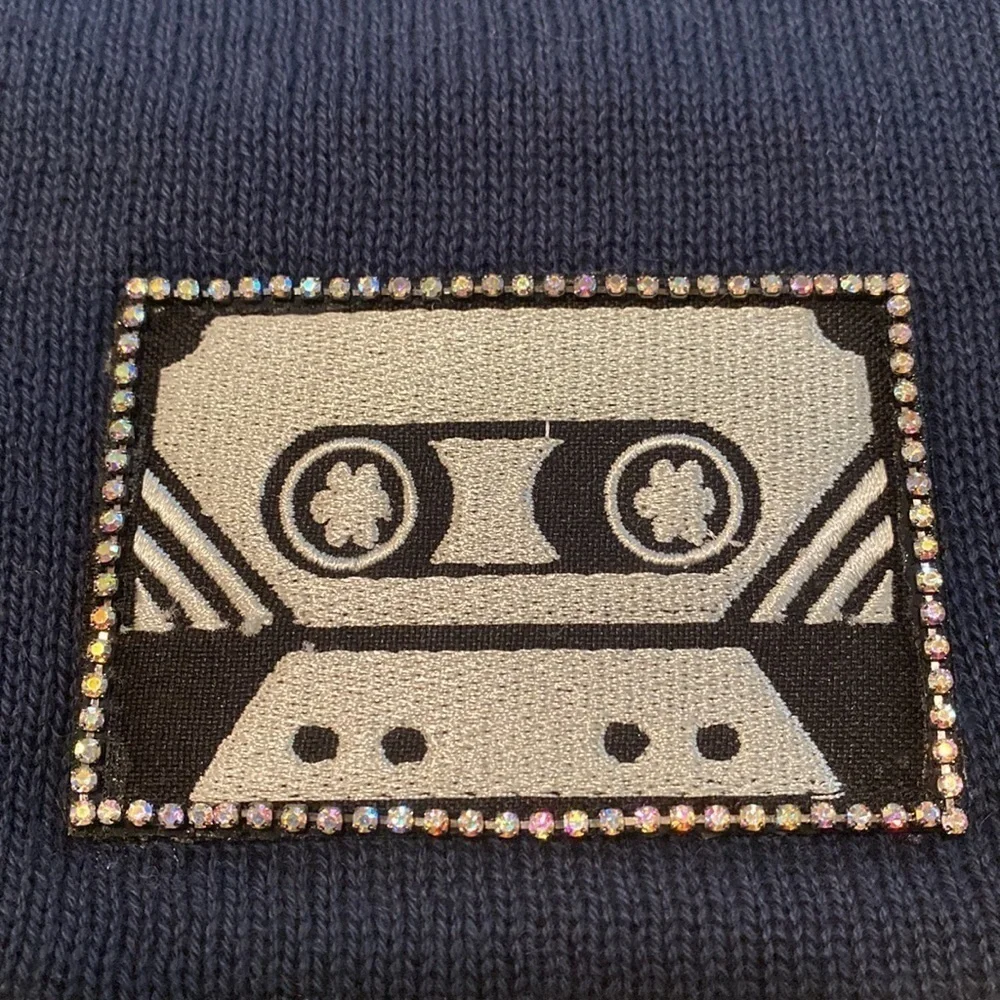 NWT Blue Ombré Cassette Patch with Rhinestones Beanie